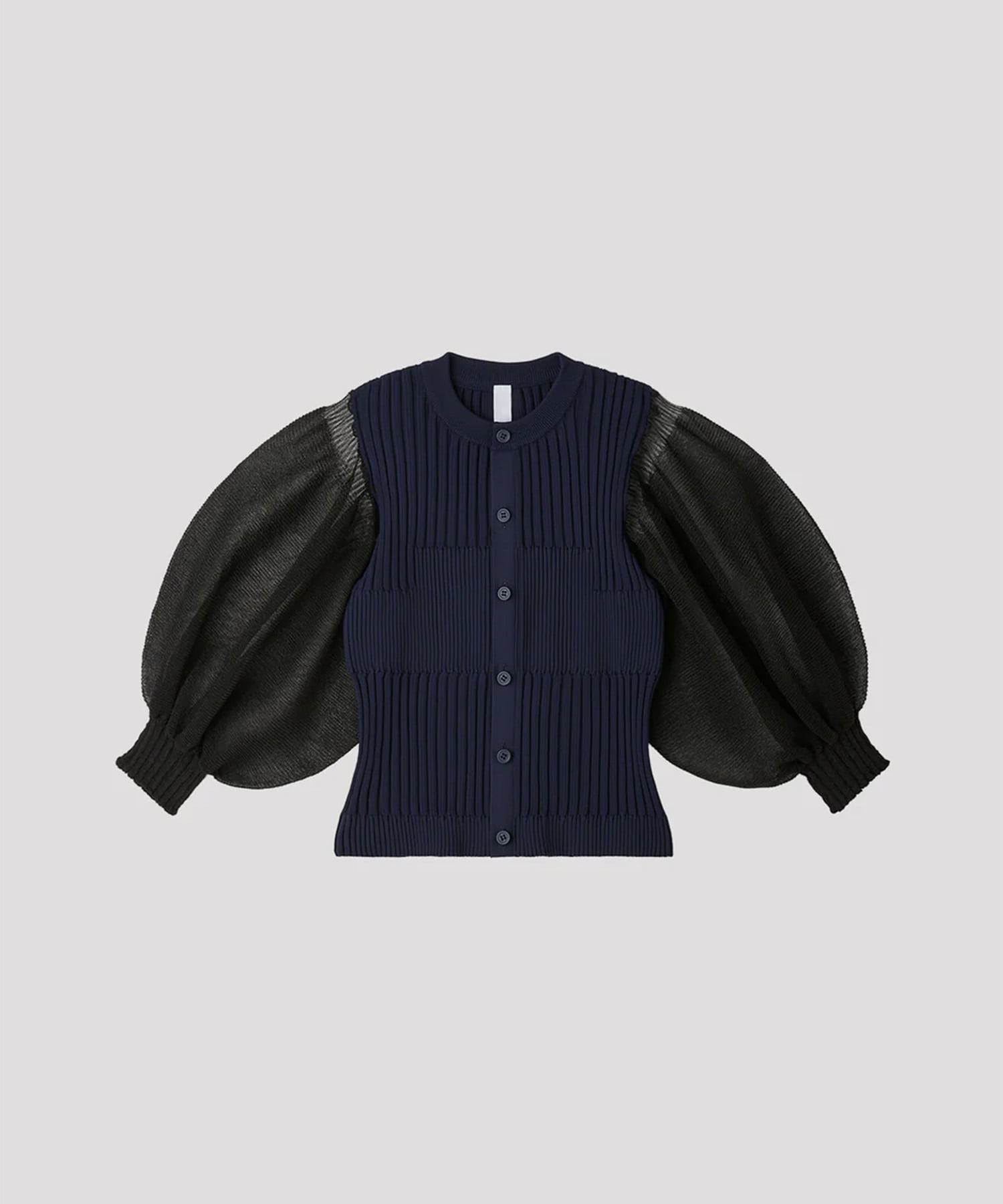 FLUTED LUCENT PUFF SLEEVE CARDIGAN