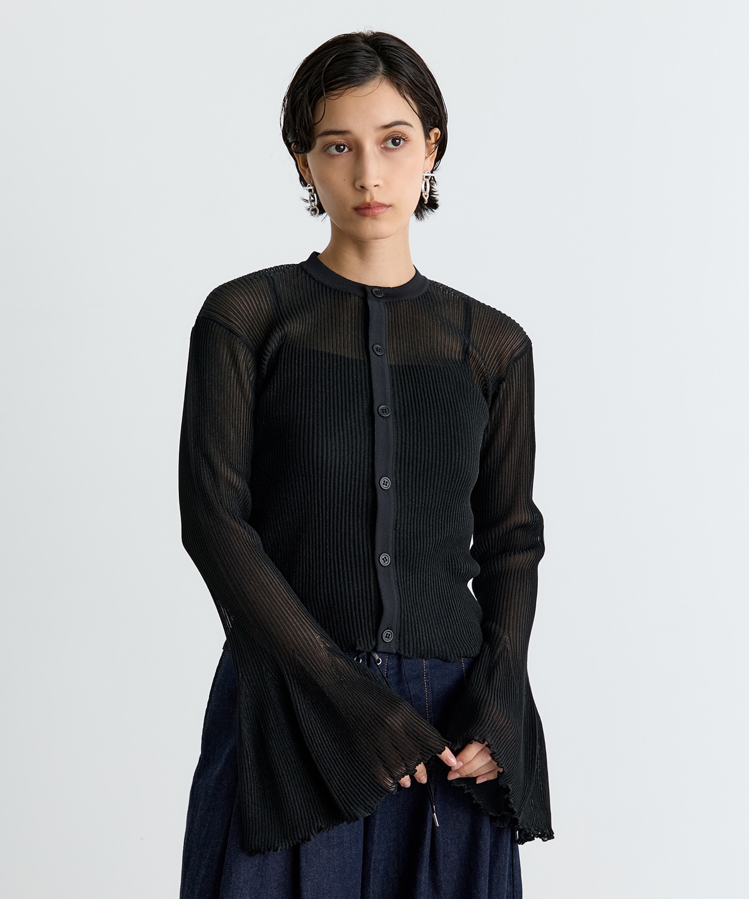HYPHA LUCENT GLITTER BELL SLEEVE CARDIGAN