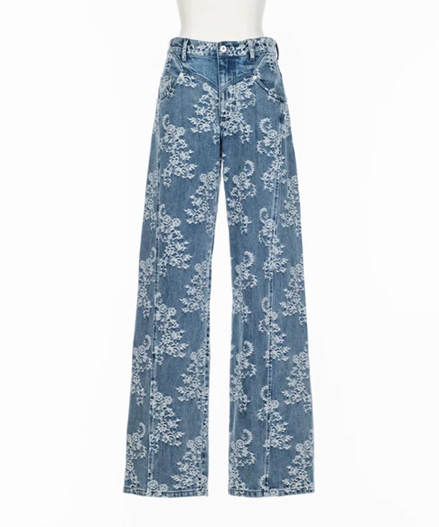 LACE-JACQUARD DENIM STRAIGHT JEANS