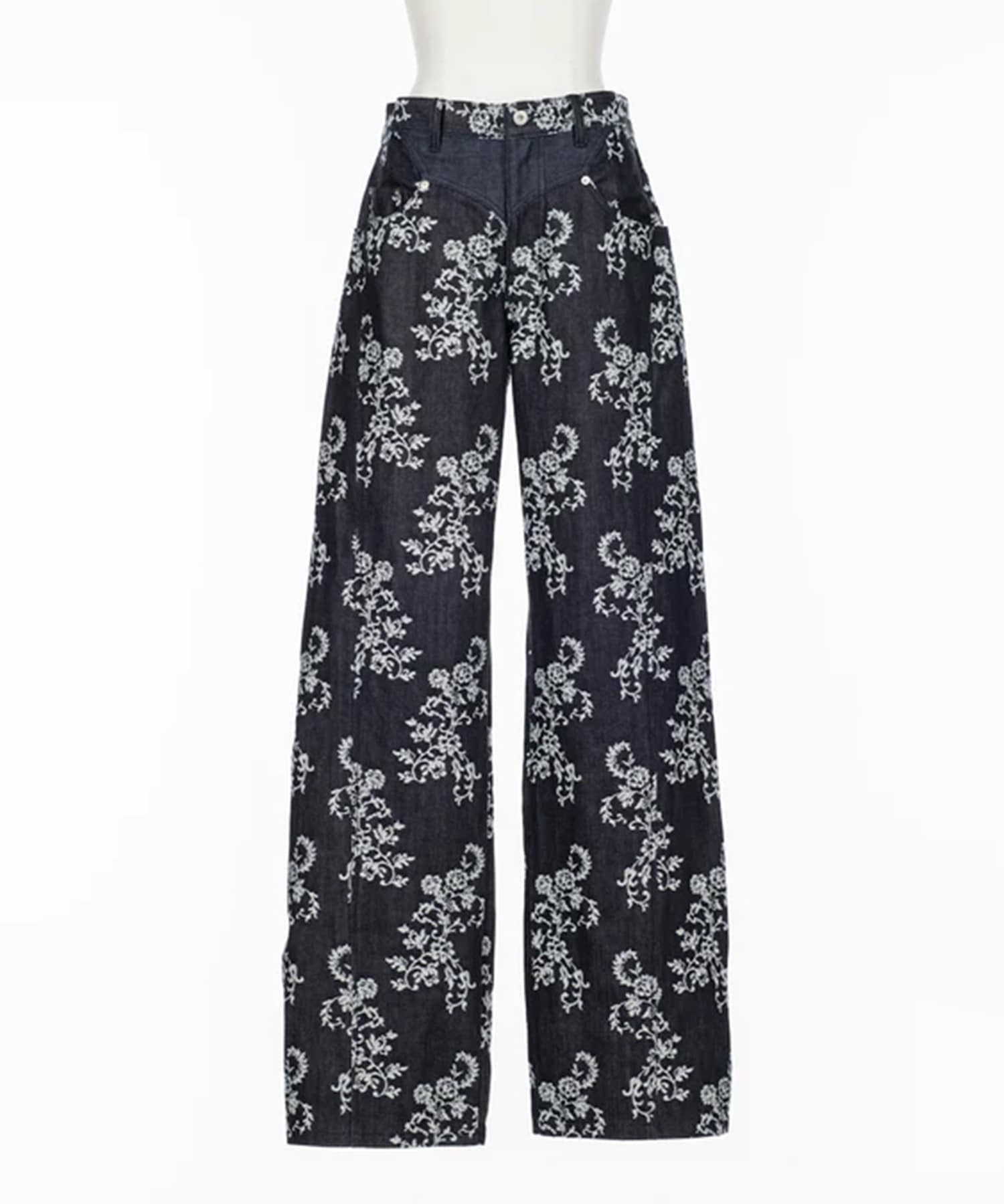 LACE-JACQUARD DENIM STRAIGHT JEANS