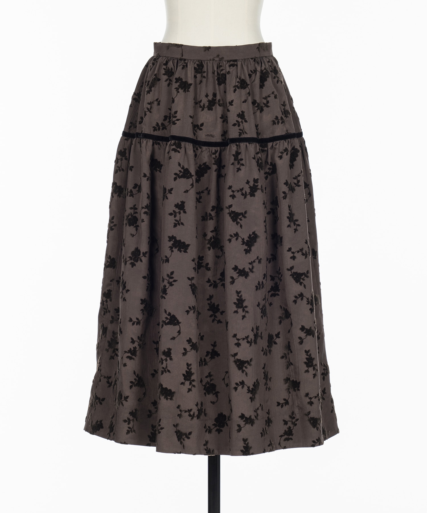 FLOCKED ROSE PRINT BARREL SKIRT