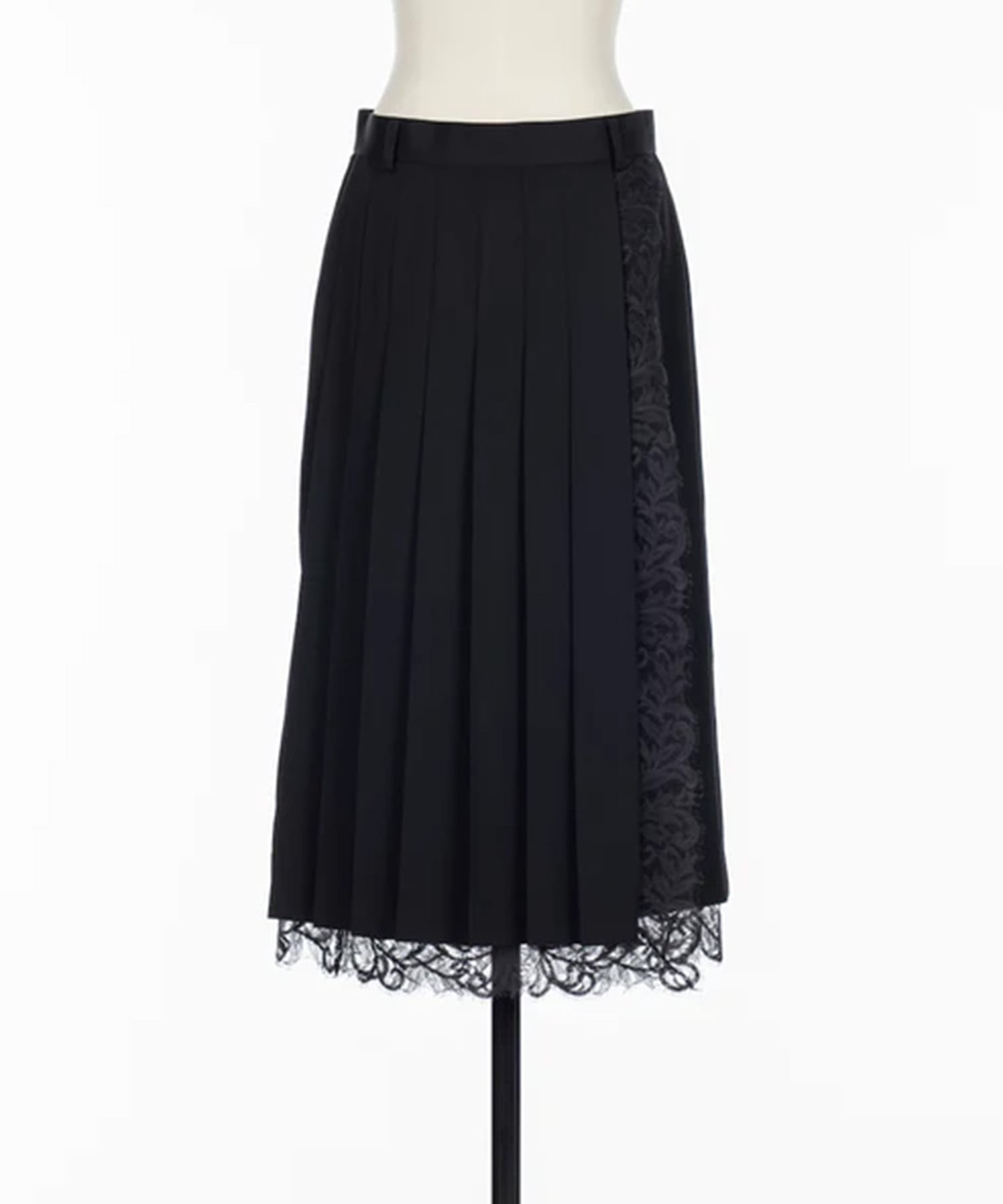FINE WOOL PLEATED SKIRT WITH LACE TRIM