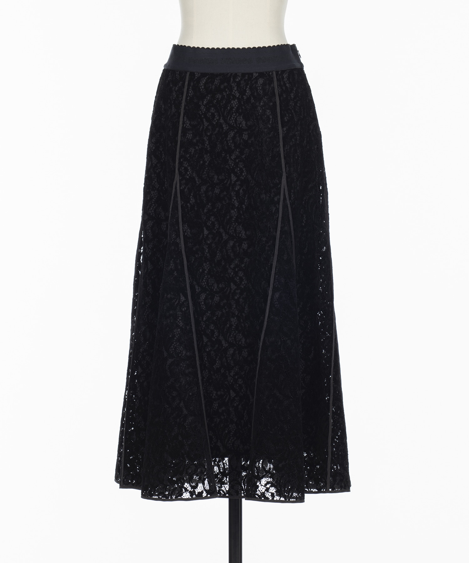 FLOCKED LACE FLARED SKIRT