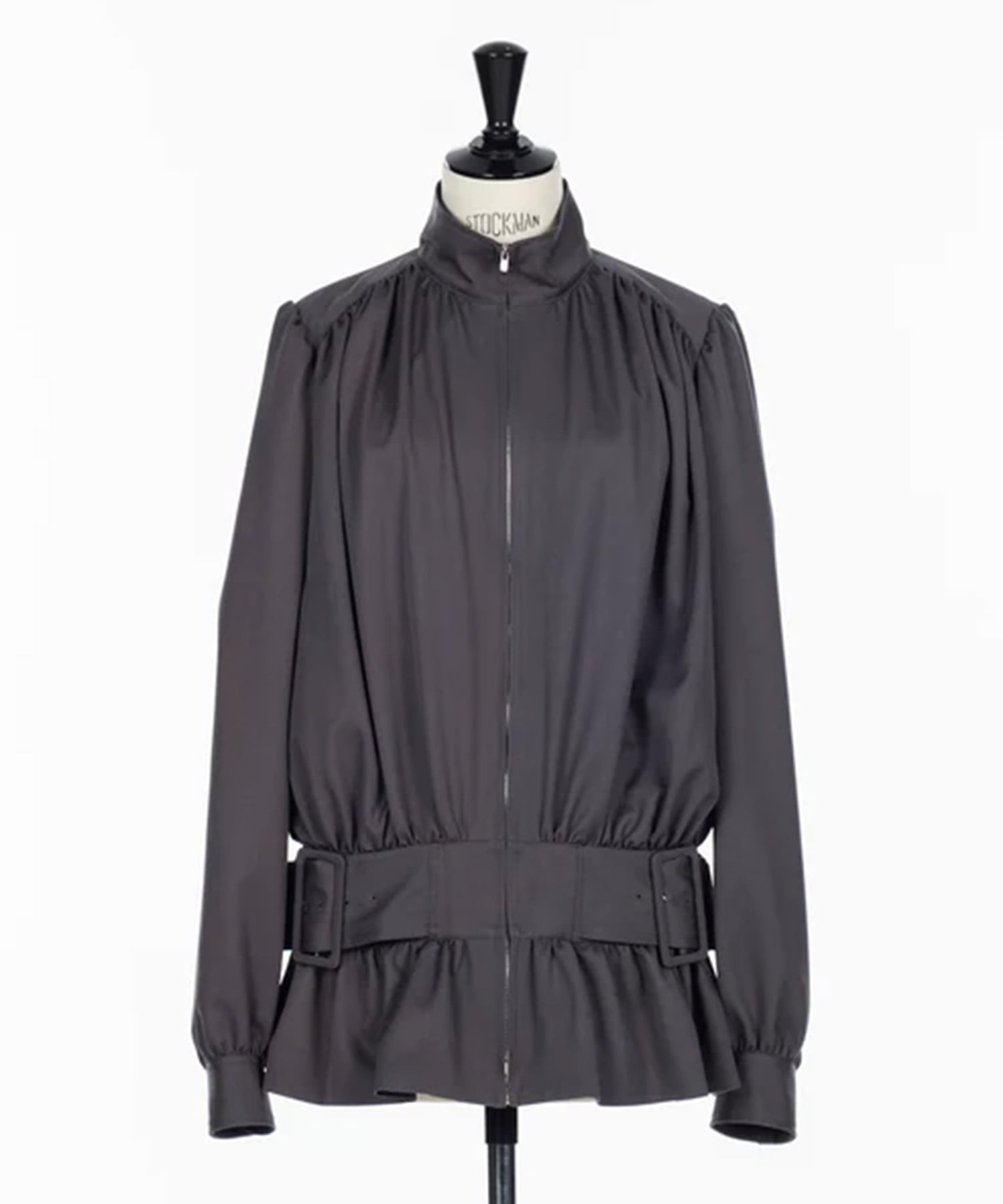 FINE WOOL SUITING GATHERED BELTED BLOUSON