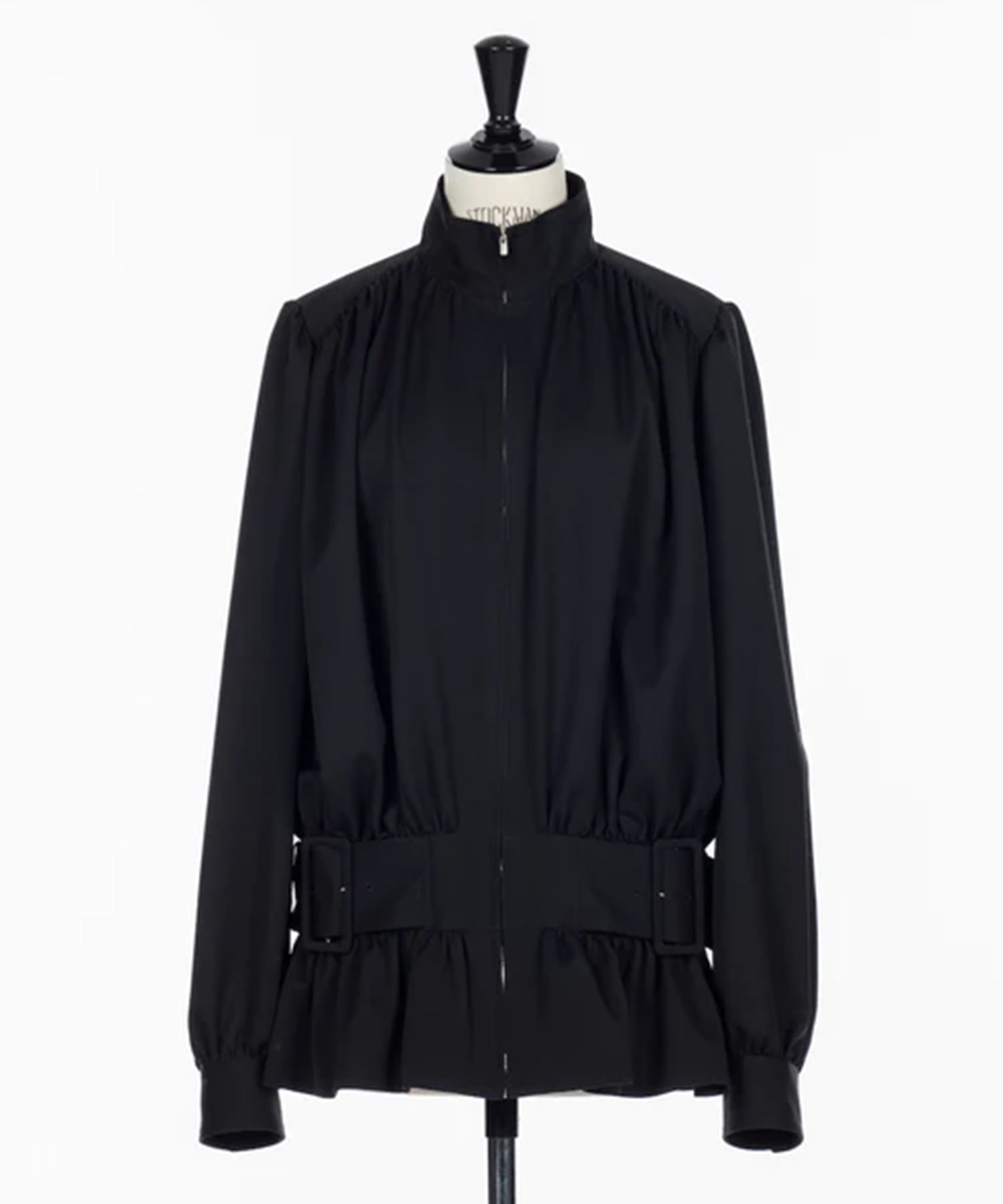 FINE WOOL SUITING GATHERED BELTED BLOUSON