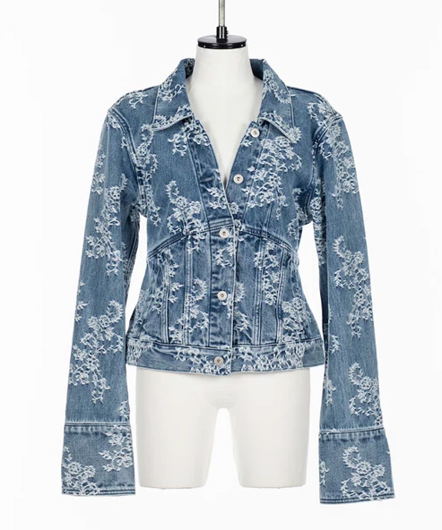 LACE-JACQUARD SKIPPER DENIM JACKET