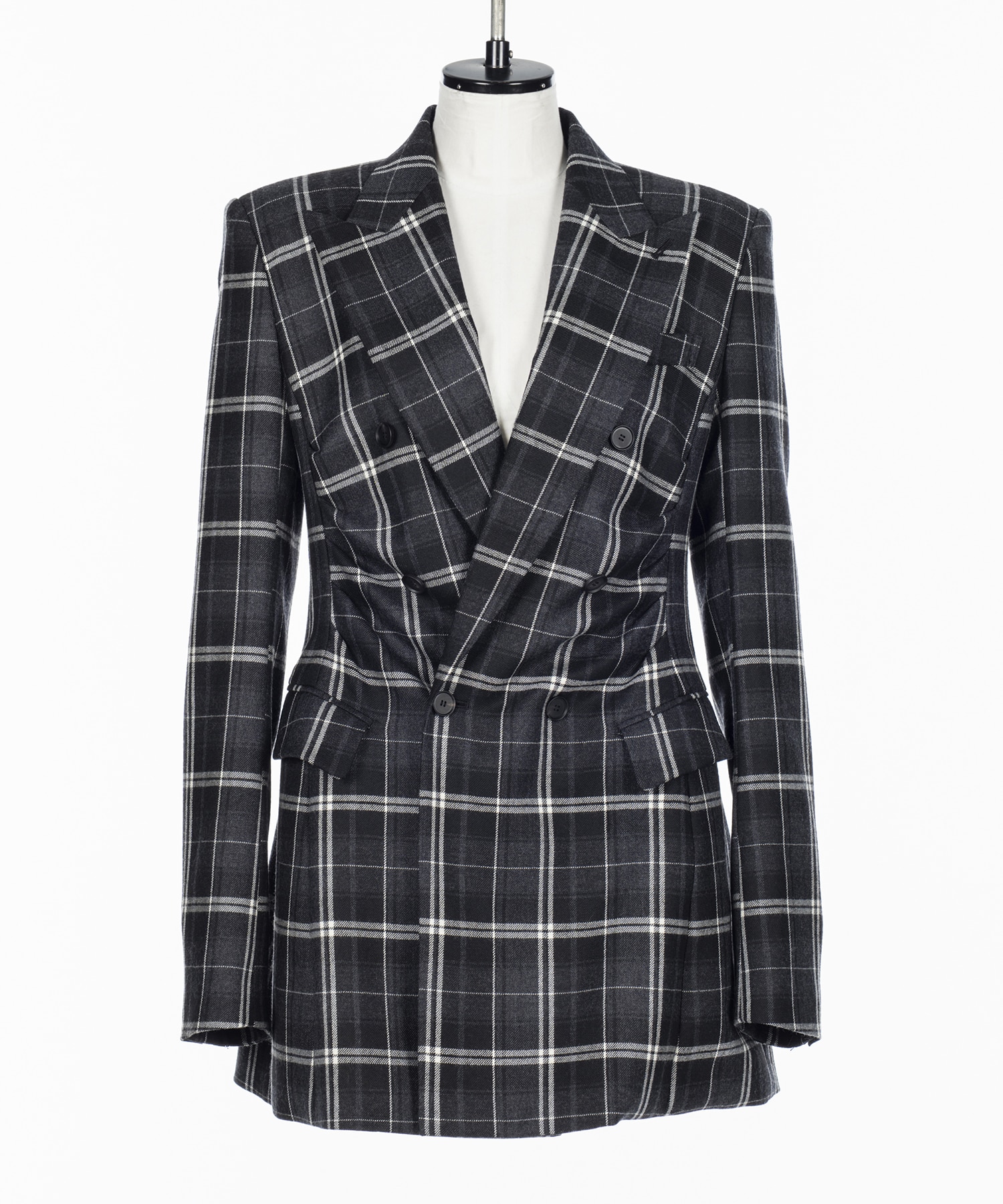 WOOL CHECK DOUBLE-BREASTED JACKET