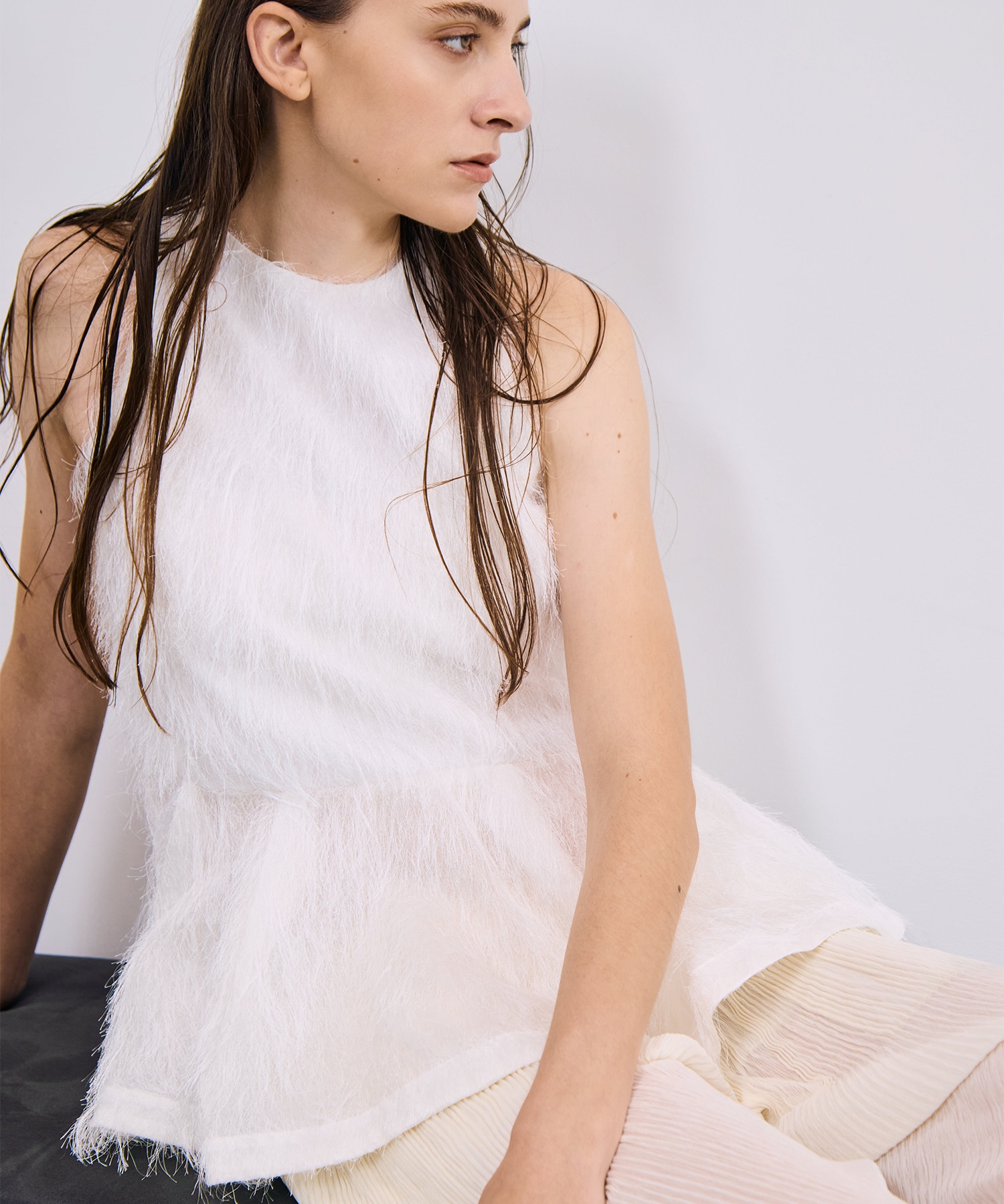 Shaggy Jacquard Peplum Tops