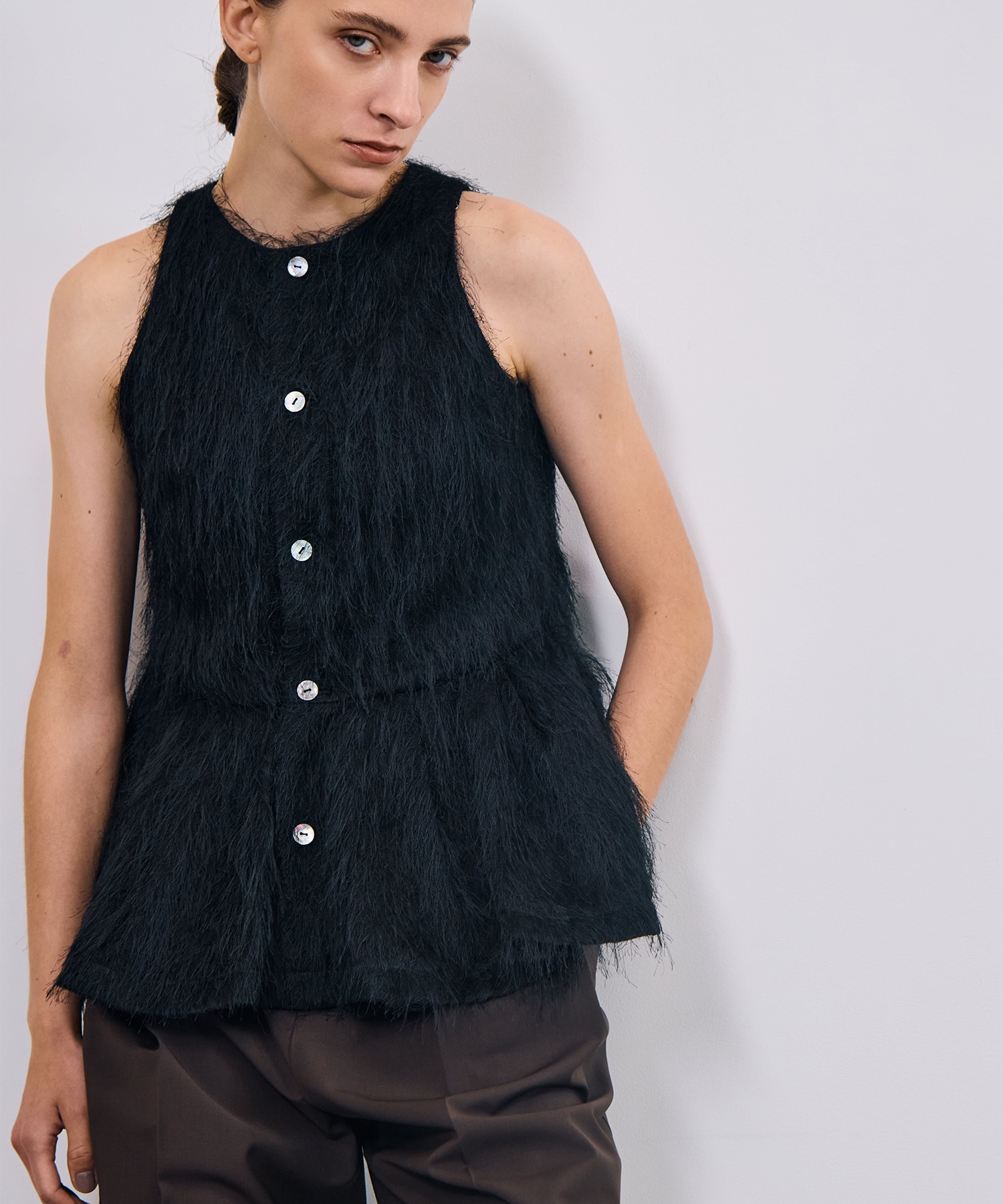 Shaggy Jacquard Peplum Tops
