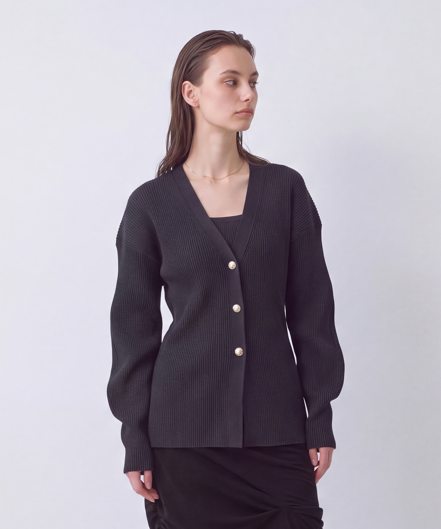 Arch Sleeve Rib Knit Cardigan